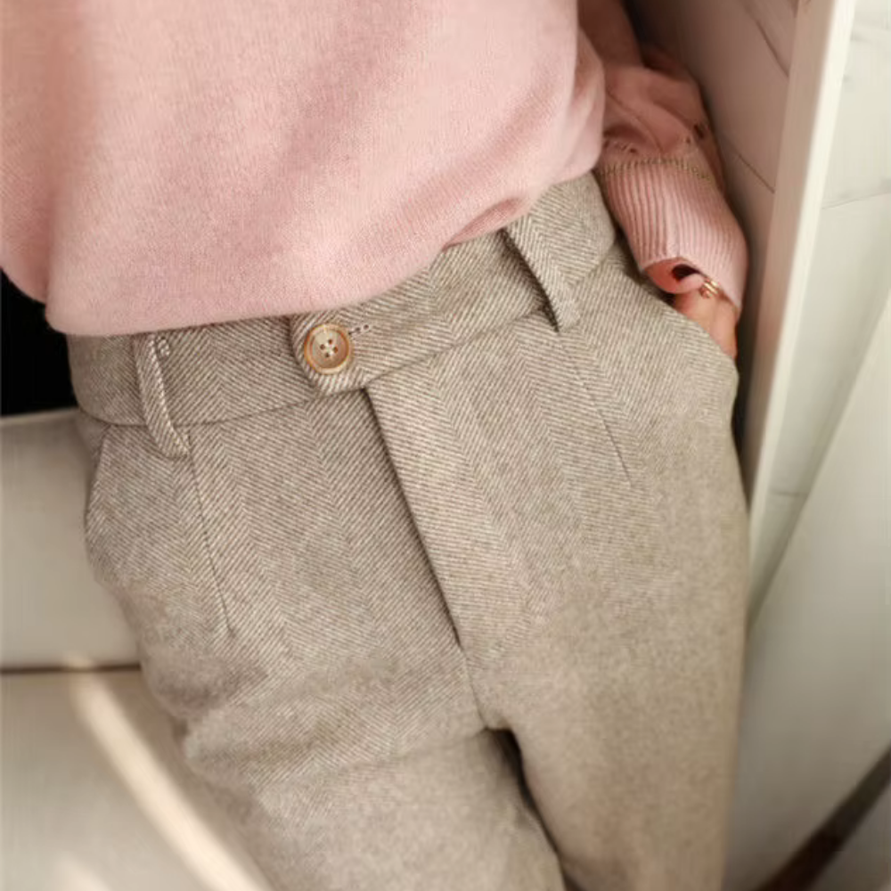 Drune | Elegante Hochbund Hose Aus Fischgrät Stoff