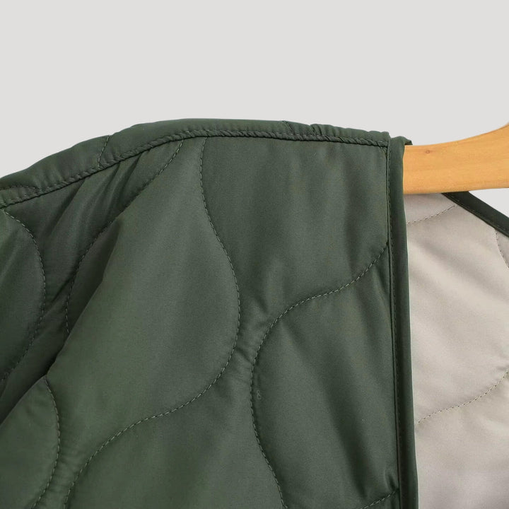 Drune | Damen gesteppte oversized grüne Fleece Zip-Up Jacke