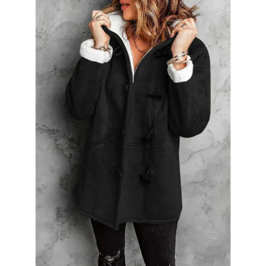 Drune | Mantel mit Kapuze - Wildleder-Look - Fleece-Futter - Lockere Passform - Mittellang