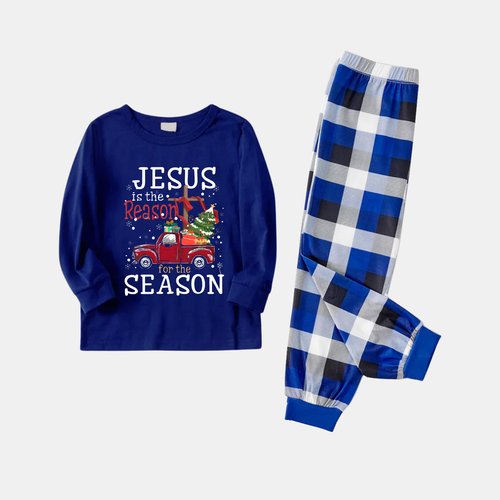 Drune | Navy & White Karierter Weihnachts-Pyjama-Set mit 