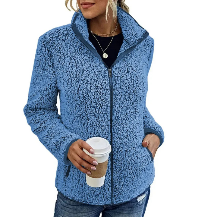 Drune | Weiche Damen Teddyjacke Mit Hohem Kragen Und Reißverschluss