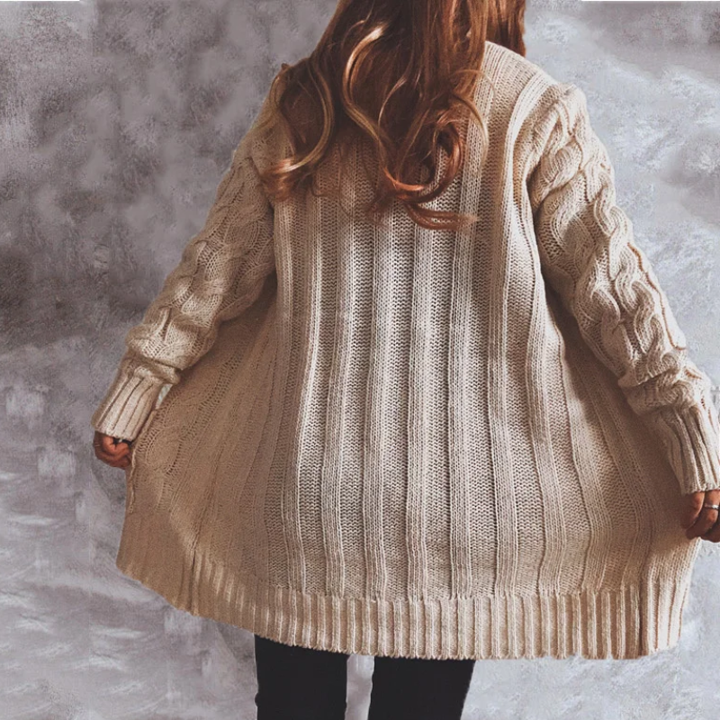 Drune | Wollstrickjacke Damen Mit Zopfmuster Und Holzknöpfen, Lockere