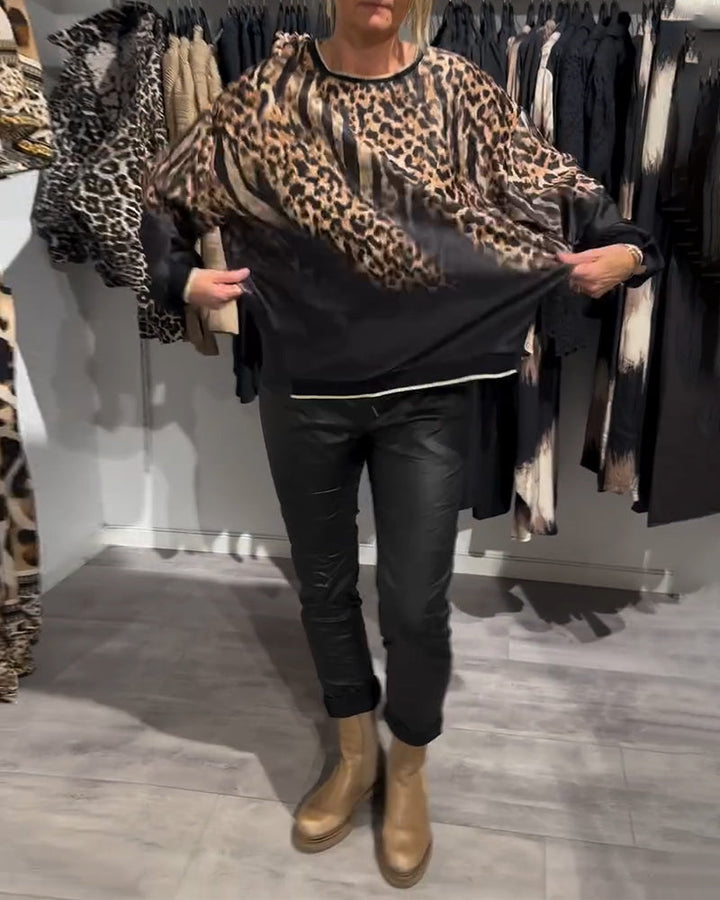 Drune | Bluse mit Rundhalsausschnitt und Leopardenmuster