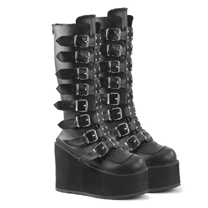 Drune | Zip Up Chunky High Heel Stiefel