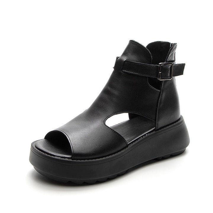 Drune | Sommer Neu Retro Erste Schicht Rindsleder Rücken Peep Toe Sandalen für Frauen
