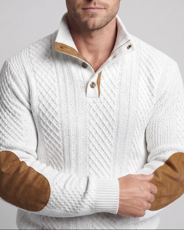 Herren Grobstruktur-Troyer mit Halbknopfleiste und Wildleder-Ellenbogenpatches Drune