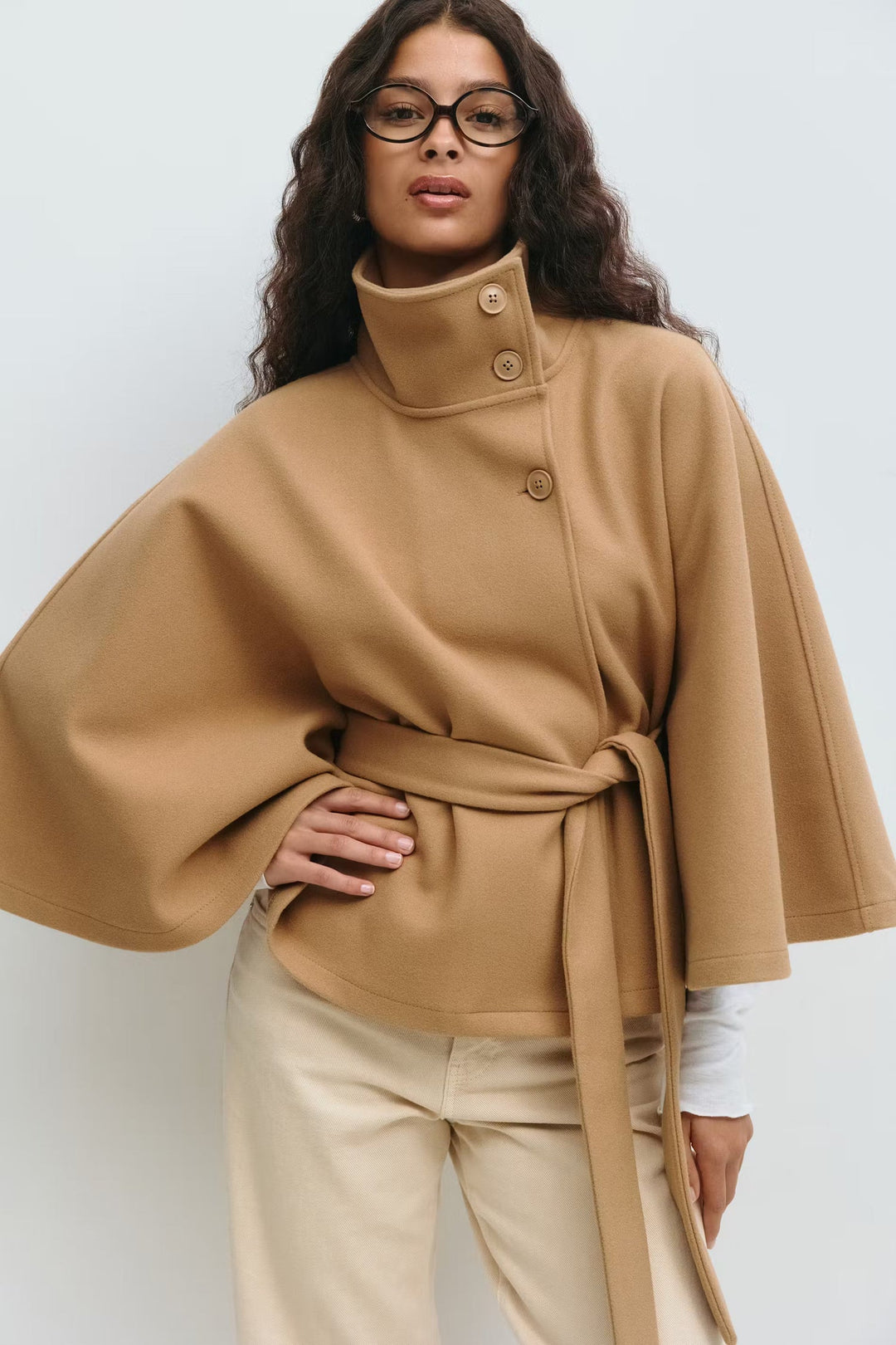 Drune | Hoher Kragen Gürtelmantel Elegante Minimalistische Oberbekleidung