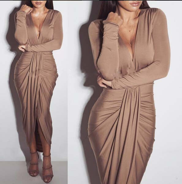 Damen Maxikleid mit elegantem Wickel-Design und tiefem V-Ausschnitt Drune