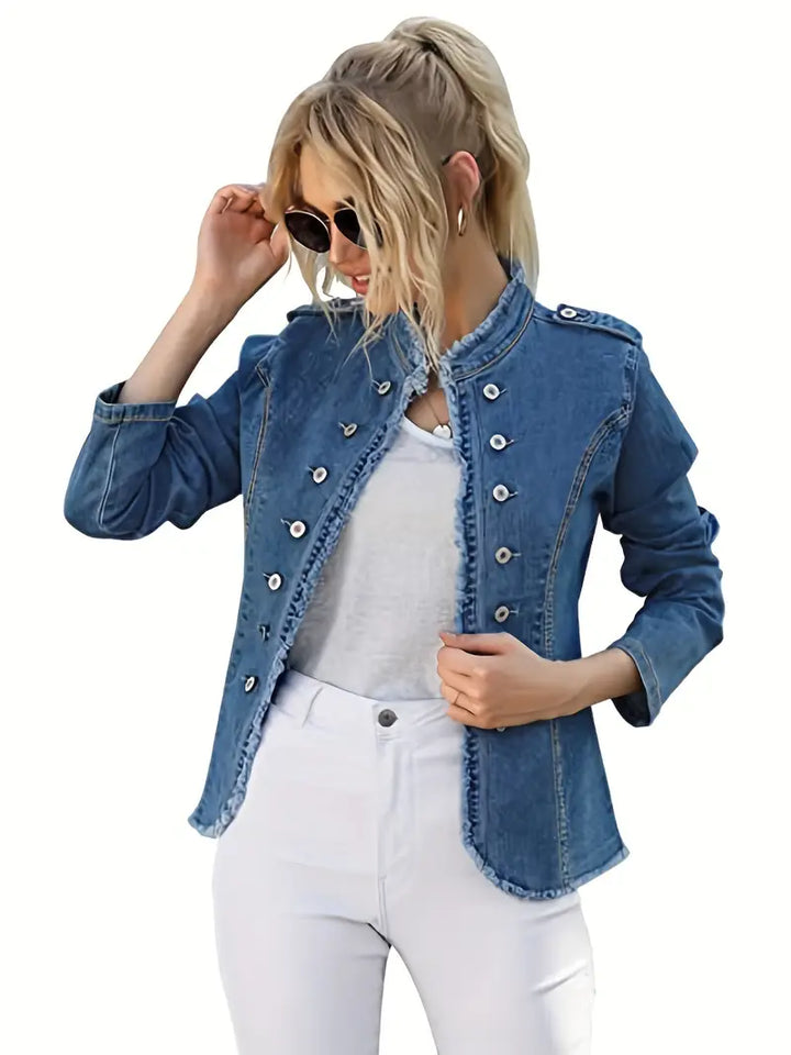 Drune | Blaue Raw-Trim Jeansjacke für Damen