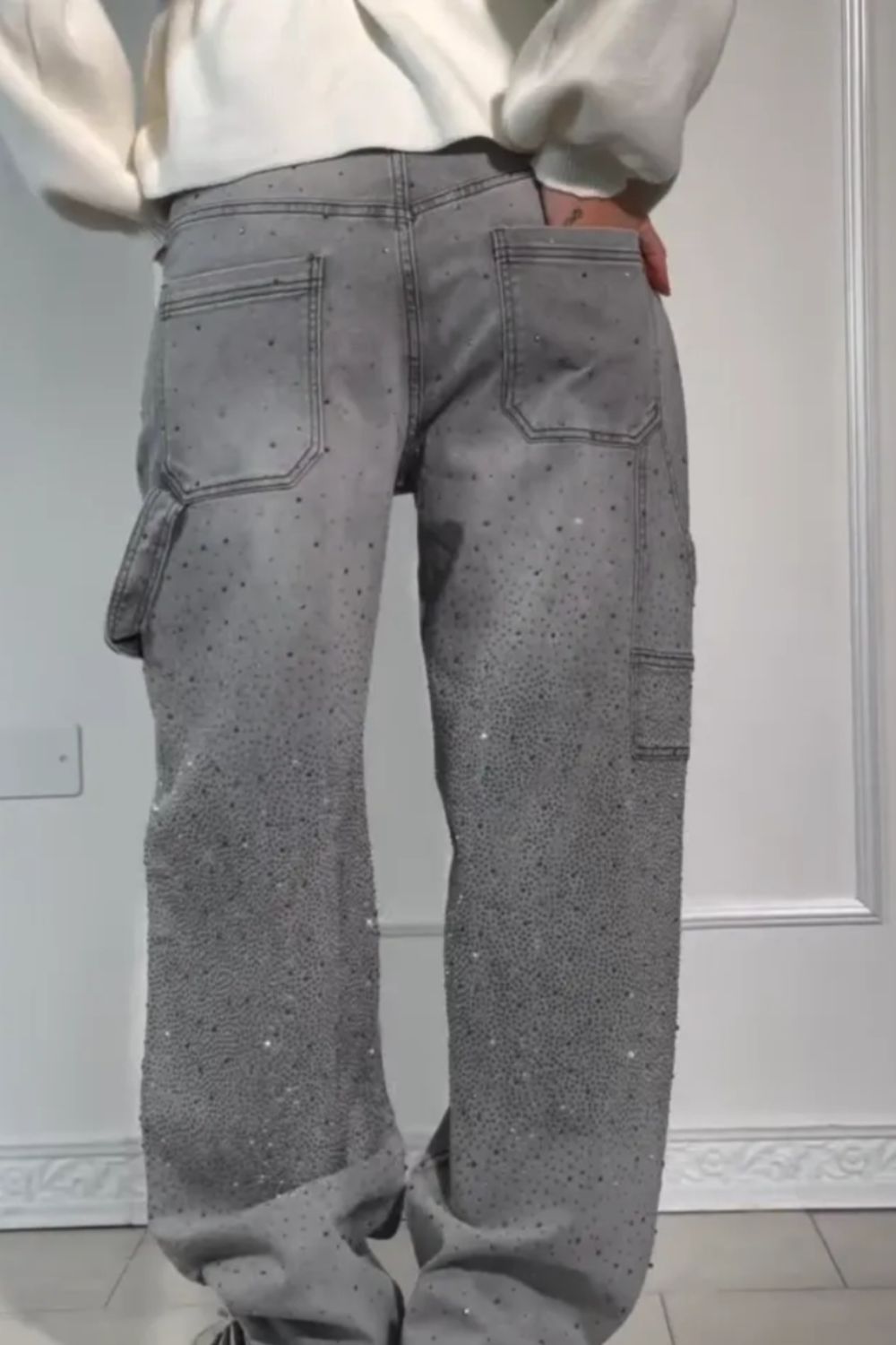Drune | Damen Gewaschene Jeans Mit Strassdetails Im Weiten Schnitt