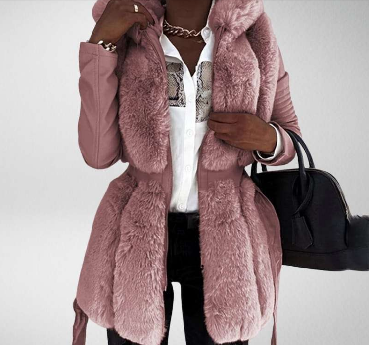 Drune Stil Pelz Gürtel Gürtel Mit Kapuze Zipper Jacke für Damen