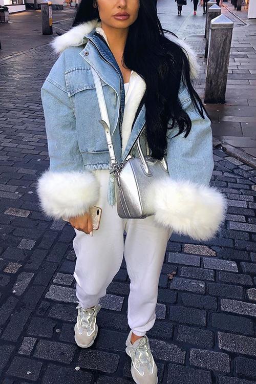 Drune | MODACHIC Jeansjacke mit Pelzbesatz