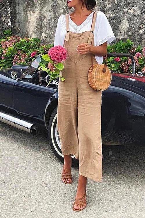 Drune | Rosiedress Gerade Beine Baumwolle Leinen Urlaub Overalls