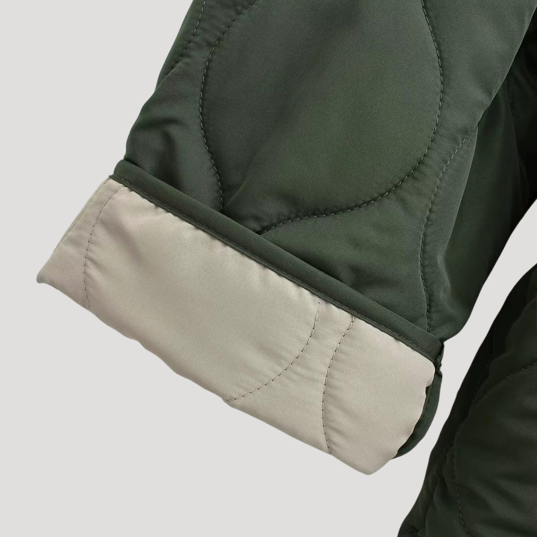 Drune | Damen gesteppte oversized grüne Fleece Zip-Up Jacke