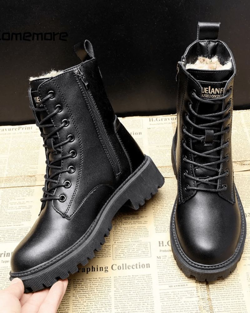 Drune | Schwarze Leder Winterstiefel