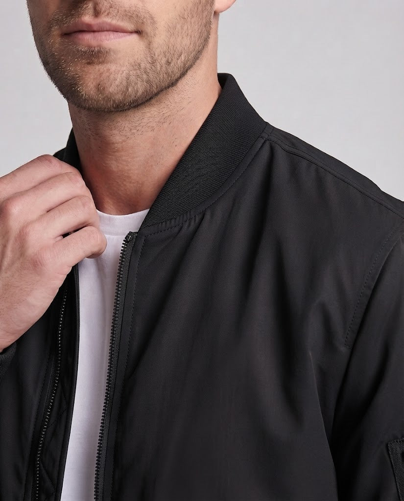 Herren leichter Nylon-Flightbomber mit Ärmeltasche, doppeltem Reißverschluss und gerippten Bündchen Drune