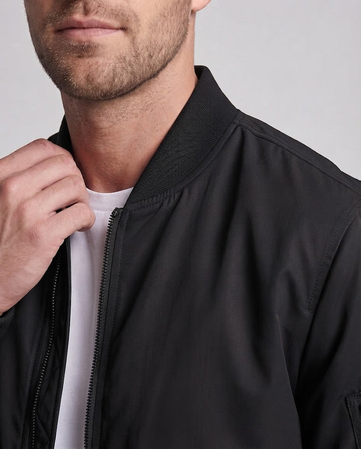 Herren leichter Nylon-Flightbomber mit Ärmeltasche, doppeltem Reißverschluss und gerippten Bündchen Drune