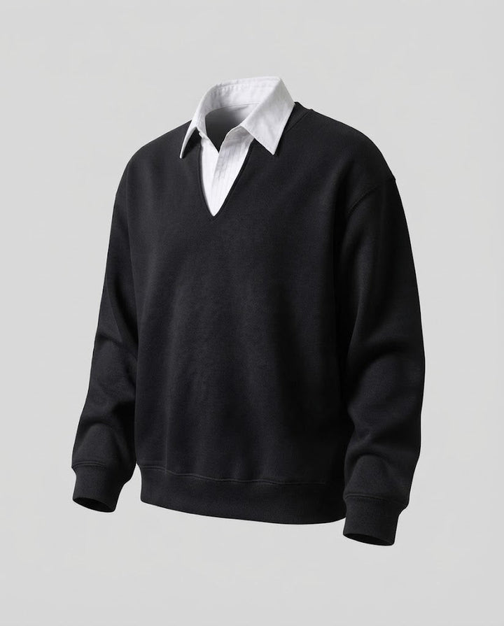 Damen Freizeit- und eleganter Sweatshirt mit Hemdkragen Drune
