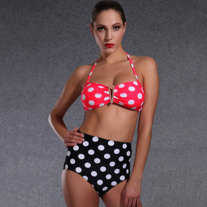 Damen Hochgeschnittener Bikini mit Charmanten Punkte-Design Drune