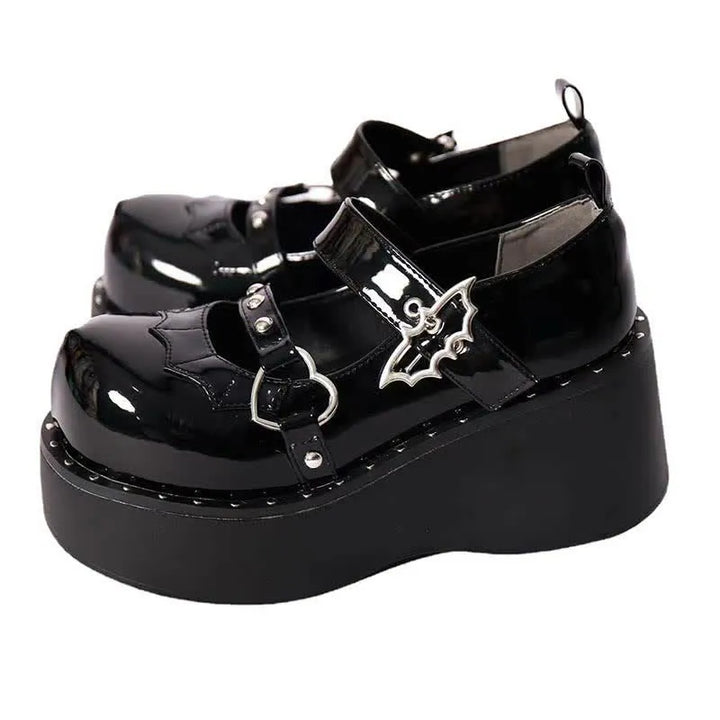 Drune | Goth Fledermaus Liebe Herz Schnalle Plattform Lolita Mary Janes Schuhe