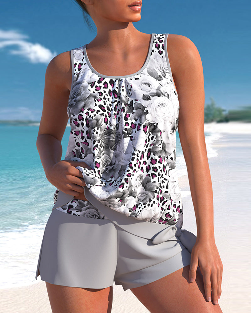 Drune | Graues Bedrucktes Tankini Satz Für Damen