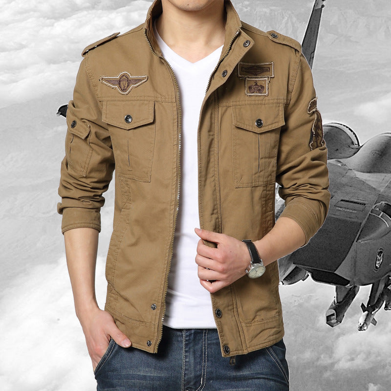 Herren Militärinspirierte Canvas-Fieldjacke mit Mehrfach-Taschen und Stehkragen Drune