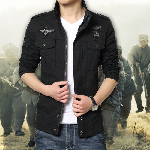Herren Militärinspirierte Canvas-Fieldjacke mit Mehrfach-Taschen und Stehkragen Drune