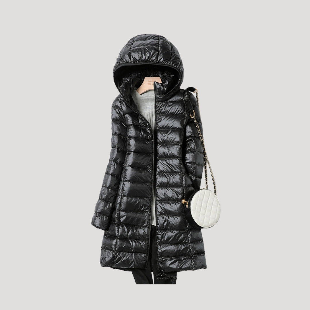Drune | Damen lange gepolsterte Winter-Puffermantel mit Kapuze