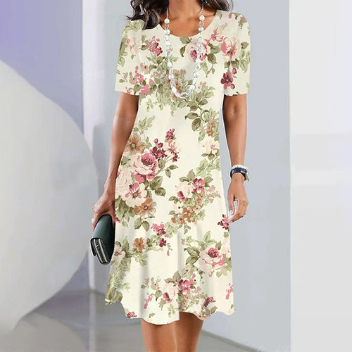 Drune Kleid | Elegantes Kleid mit Rundhalsausschnitt und Blumenmuster