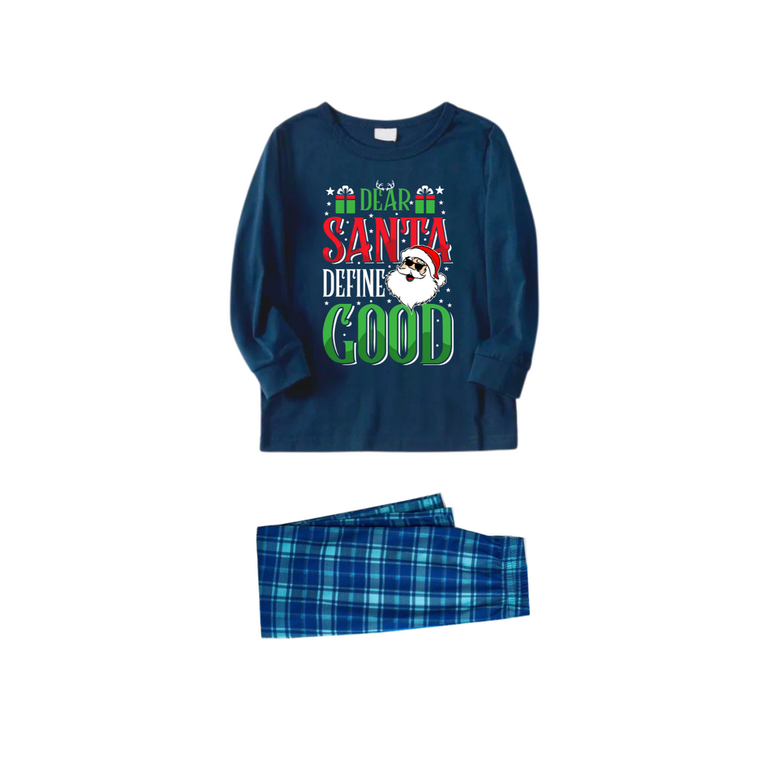 Drune | "Lieber Santa, definiere Gut" Slogan bedruckte blaue karierte Familien passende Pyjamas