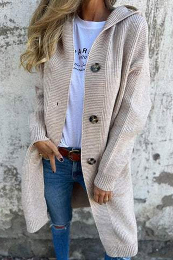 Drune | Mittellange Strickjacke mit Kapuze und Taschen für Frauen