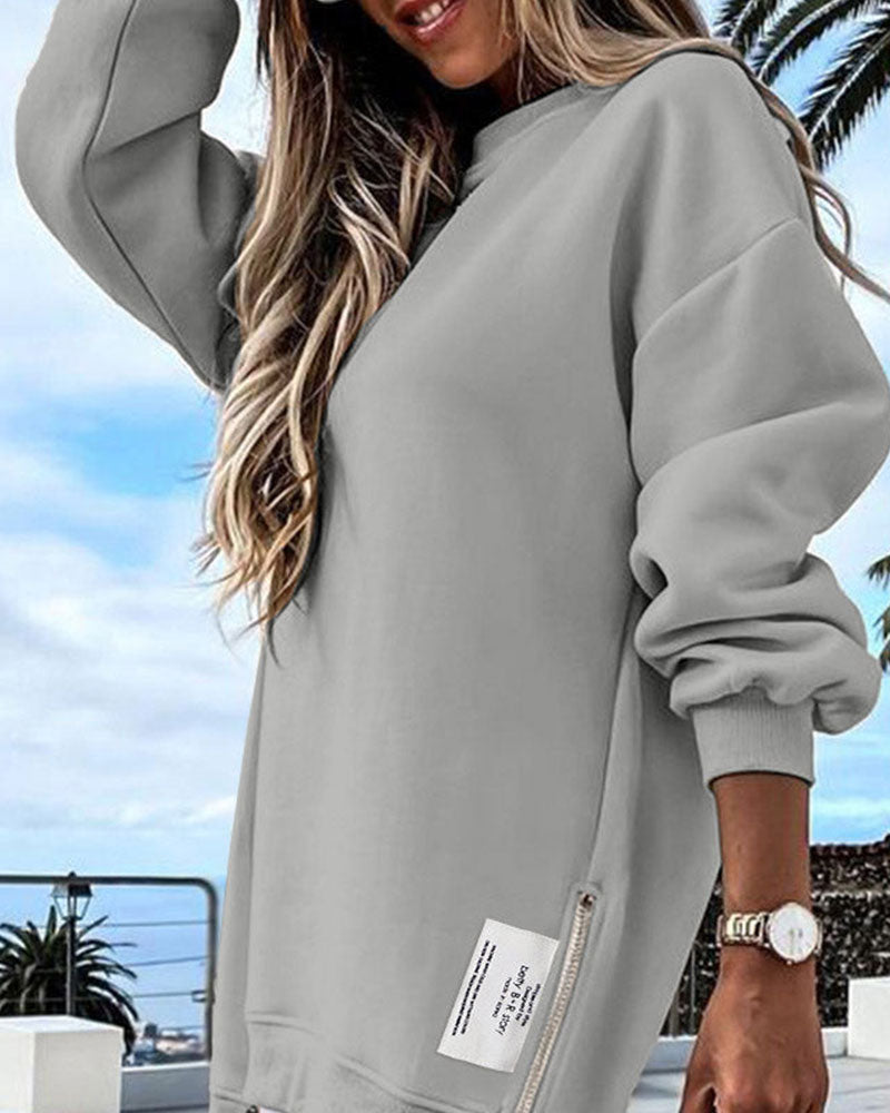 Drune | Sweatshirtkleid mit Langen Ärmeln Reißverschluss und Schlitz