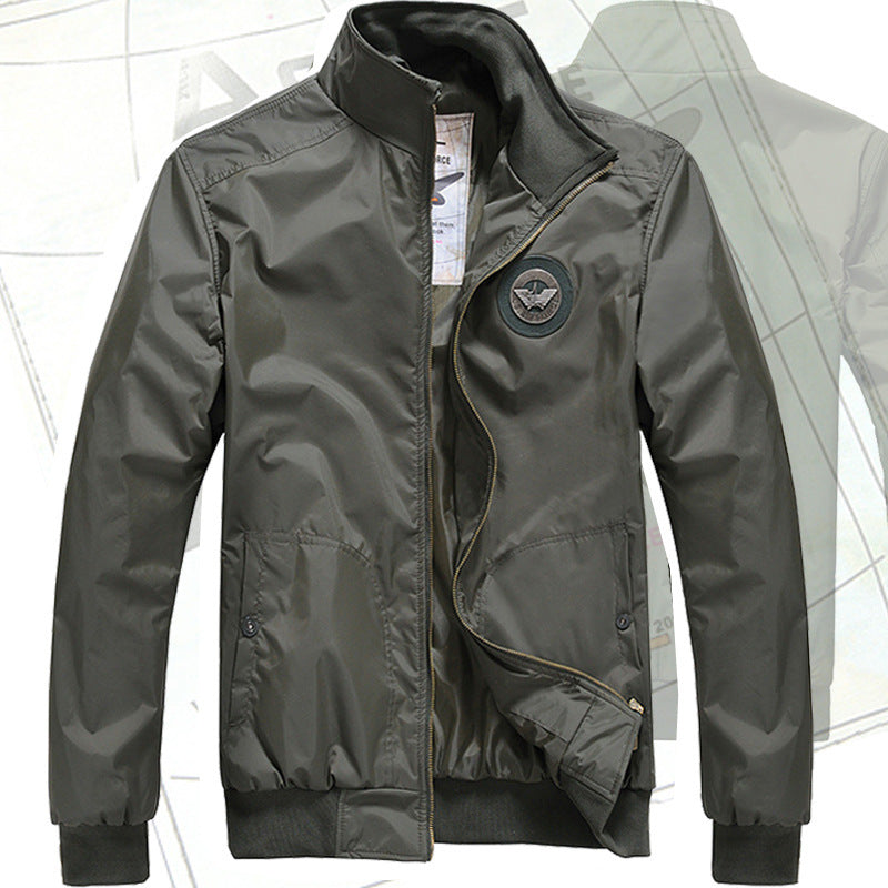 Men's  sleek nylon storm bomber jacket with stand collar fleece-lined throat and zip-front welt pockets Drune