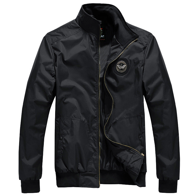 Men's  sleek nylon storm bomber jacket with stand collar fleece-lined throat and zip-front welt pockets Drune