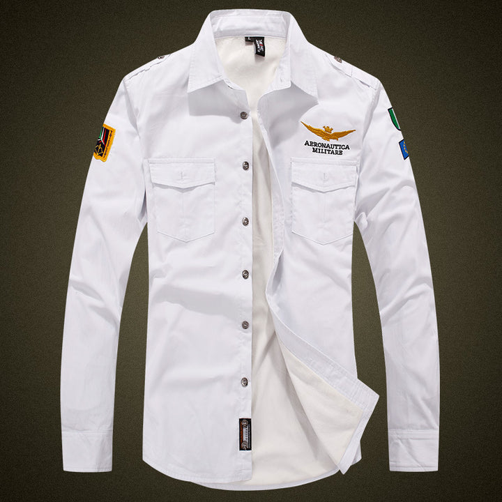 Herren  isolierte Military-Style Shirtjacke mit gestickten Patches und Kunstpelzfutter Drune