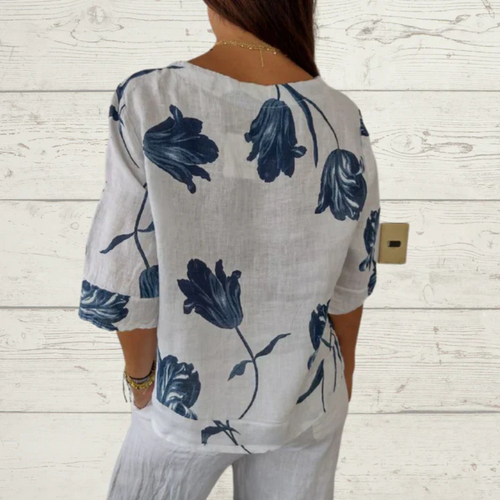 Drune | Blumenprint-Button-Up-Leinenbluse für Damen