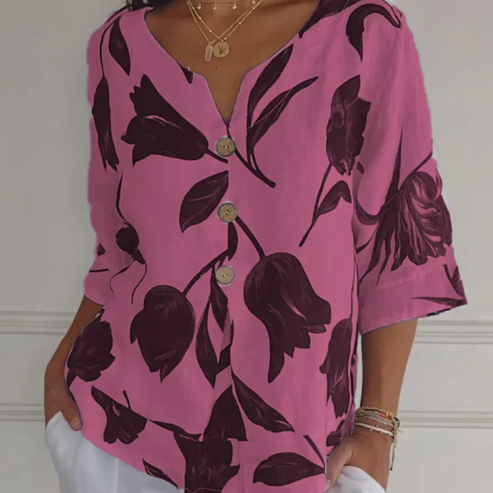 Drune | Blumenprint-Button-Up-Leinenbluse für Damen