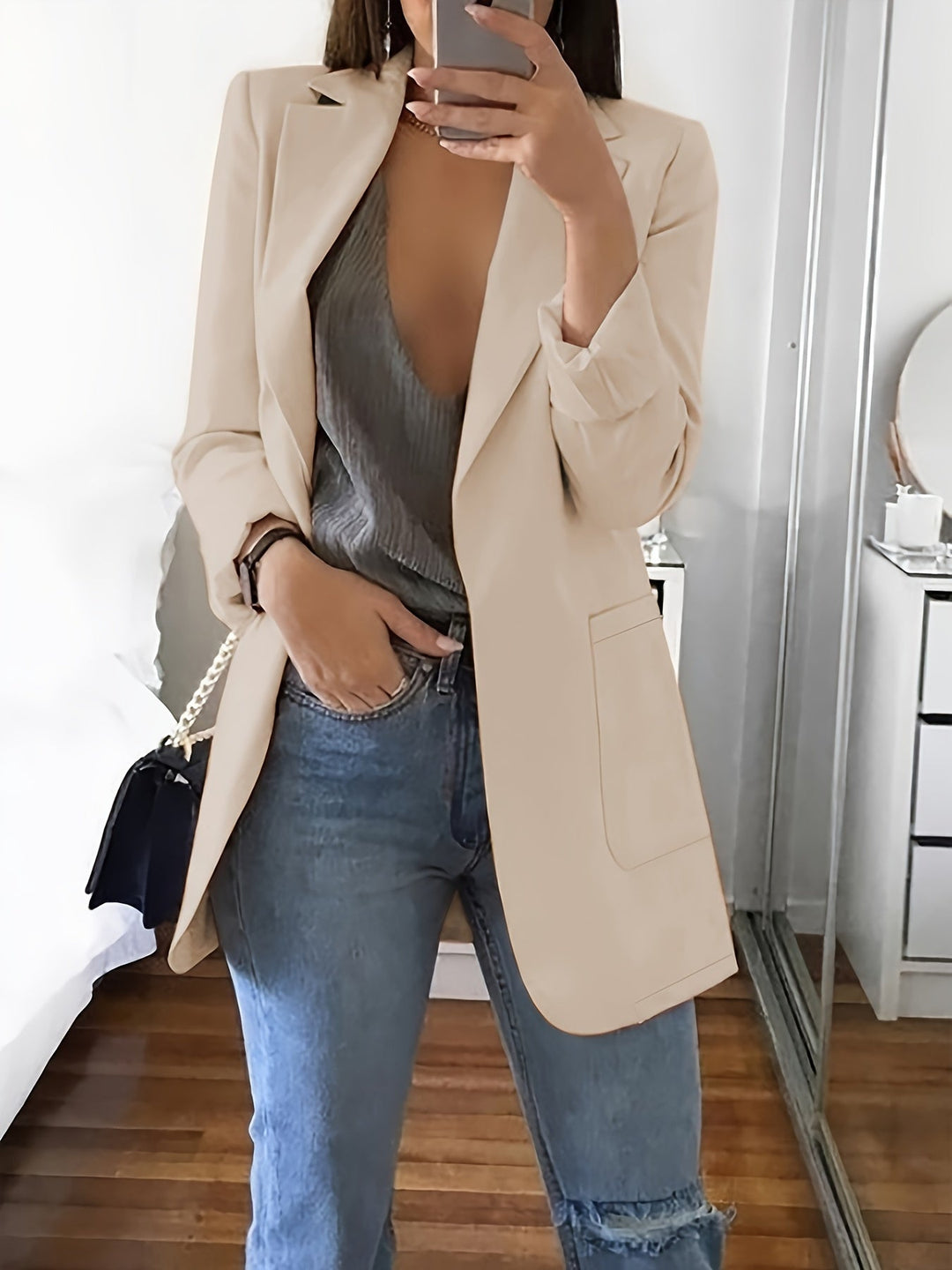 Drune | Eleganter Business-Einfarbiger Lange Blazer mit Reversideal für alle Jahreszeiten
