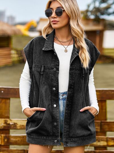 Drune - knöpfbare, geknöpfte ärmellose Denim-Jacke