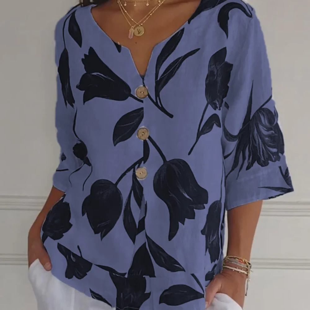 Drune | Blumenprint-Button-Up-Leinenbluse für Damen