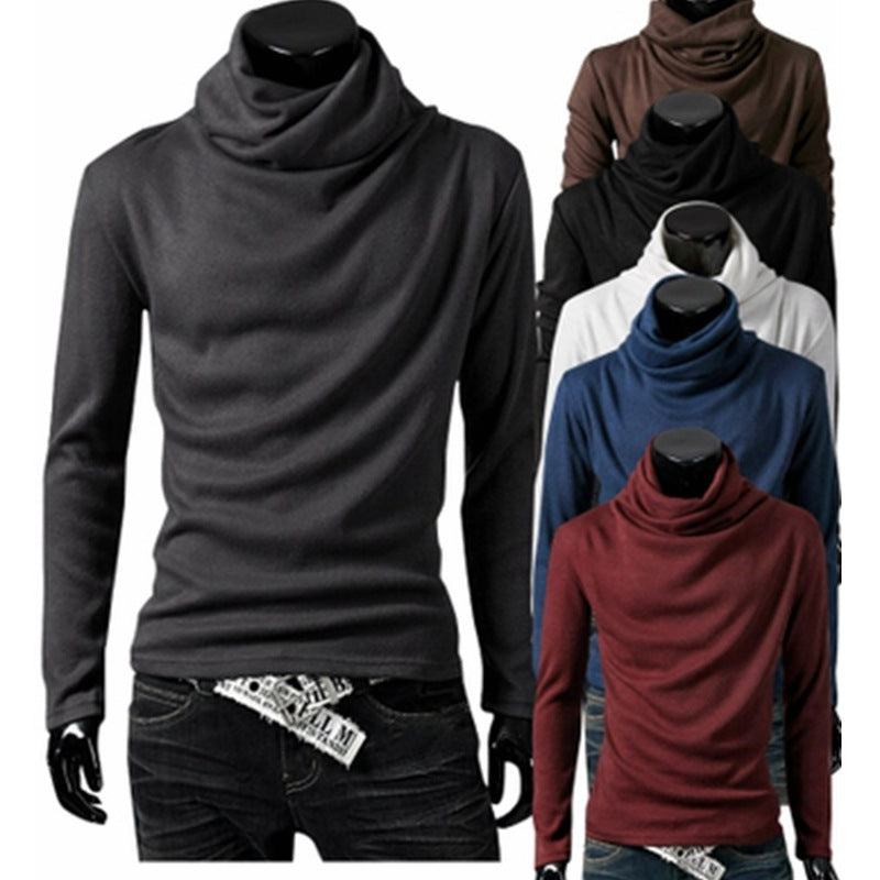 Herren Slim-Fit Langarmshirt mit großzügigem Schlauchkragen und figurbetonter Silhouette Drune