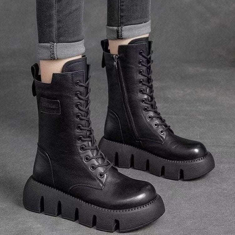 Drune | Winterstiefel mit Reißverschluss - Rutschfeste Sohle - Warm Gefüttert - Echtleder-Optik