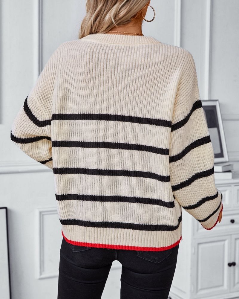 Drune | Klassischer Gestrickter Pullover mit Gestreiftem Muster