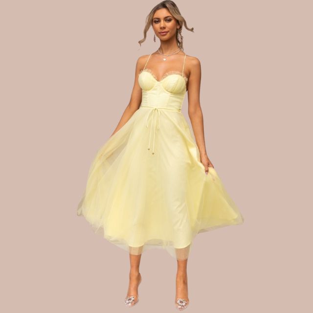 Drune | Spaghetti-Träger-Tüll-Midikleid