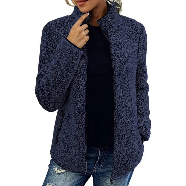 Drune | Weiche Damen Teddyjacke Mit Hohem Kragen Und Reißverschluss