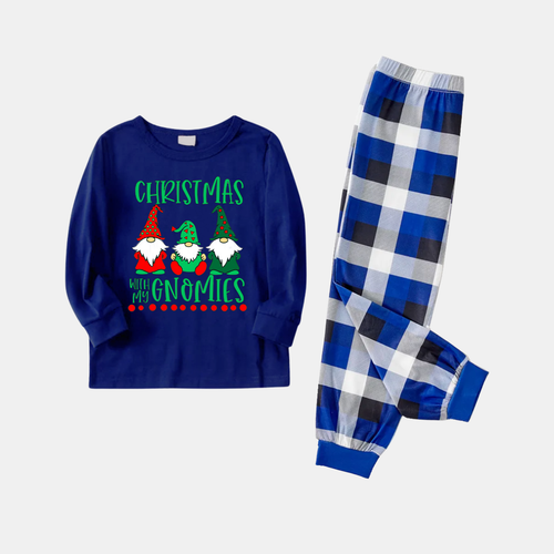Drune | Marineblaues und weißes karierter Weihnachts-Pyjama-Set mit 
