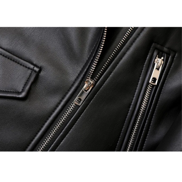 Drune | Damen-Biker-Lederjacke mit Reißverschlüssen und Gürtel
