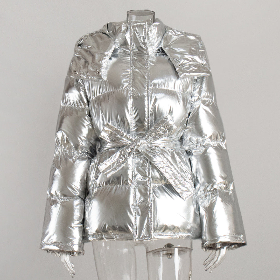 Drune | Cooler Glänzender Kapuzen Pufferjacke