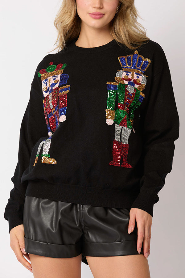Drune | Weihnachtssoldat Pailletten Mode Lässiger Sweatshirt