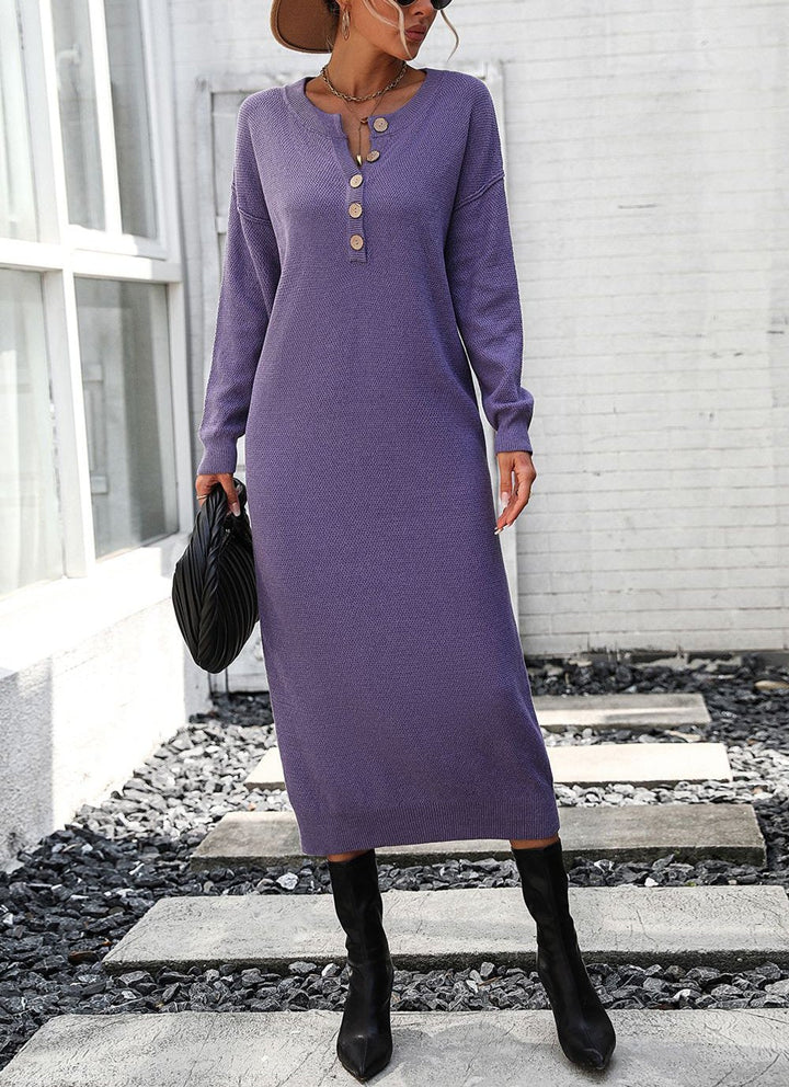 Drune | Schicker Herbst Sweatkleid mit Knopfdetail für Frauen